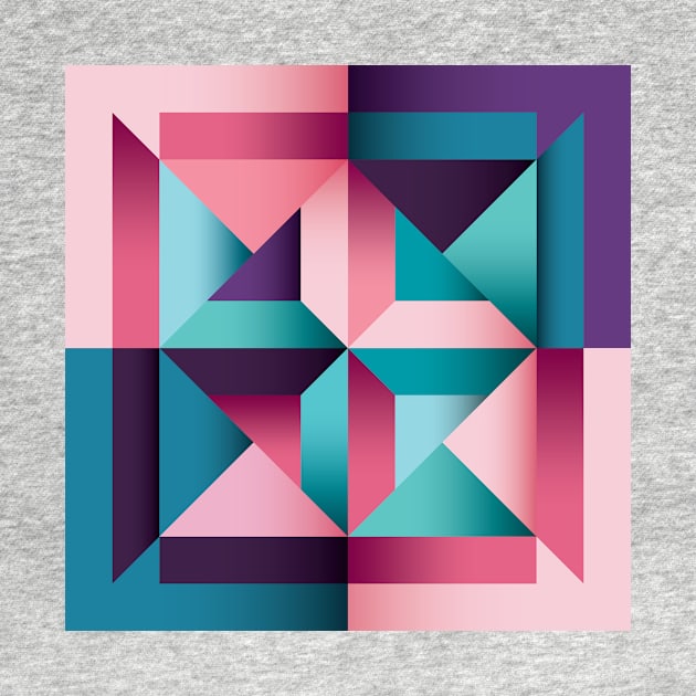 Abstract, combined Geometric shapes in salmon pink and blue by IngaDesign